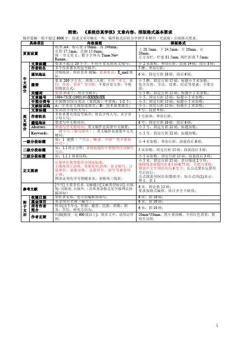 附表《系统仿真学报》文章内容、排版格式基本要求.