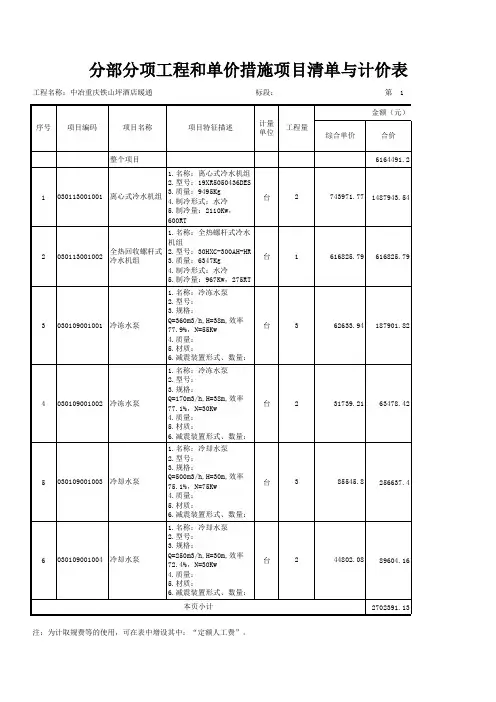 酒店暖通预算书