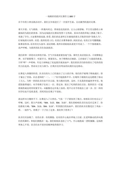 一场精彩的拔河比赛作文800字完美版