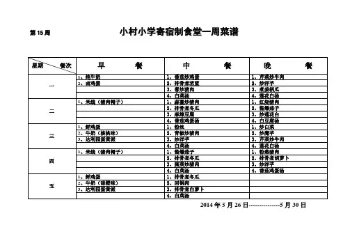 小村小学寄宿制食堂一周菜谱A4