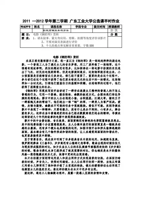 影视剪辑作业《钢的琴》