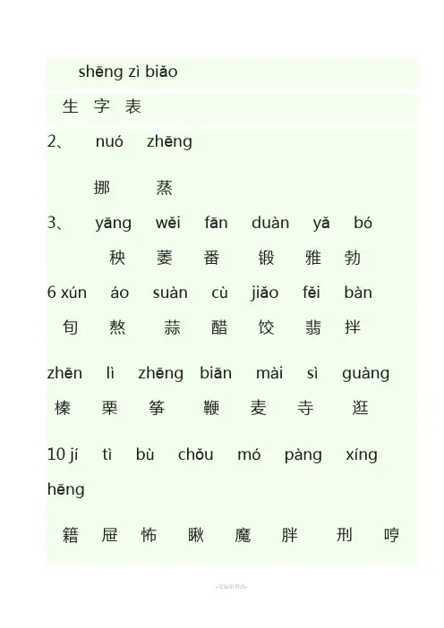 人教版六年级下册语文生字表带拼音
