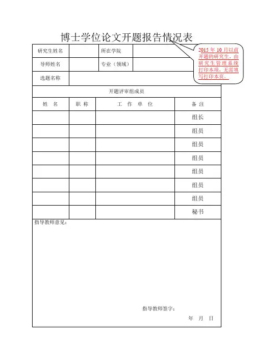 博士学位论文开题报告情况表、记录及意见