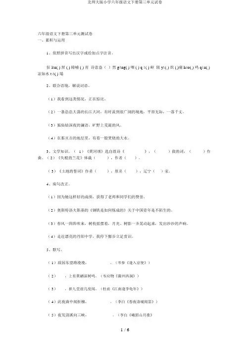 北师大版小学六年级语文下册第三单元试卷