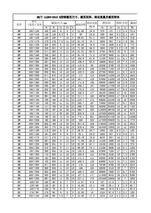 (完整版)H型钢截面尺寸规格表(GBT11263-)