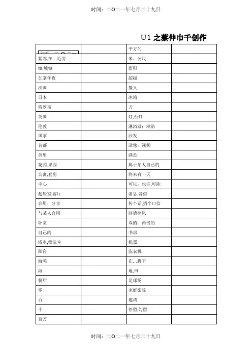 牛津初中英语译林版7B全册单词默写表