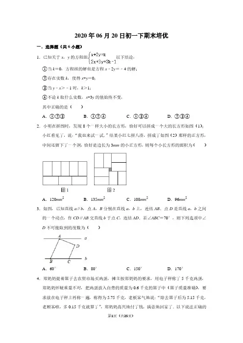 初一下数学期末培优含详细解析