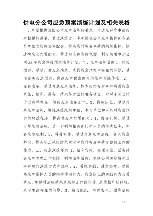 供电分公司应急预案演练计划及相关表格