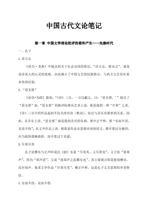 《古代文论》期末复习资料参考