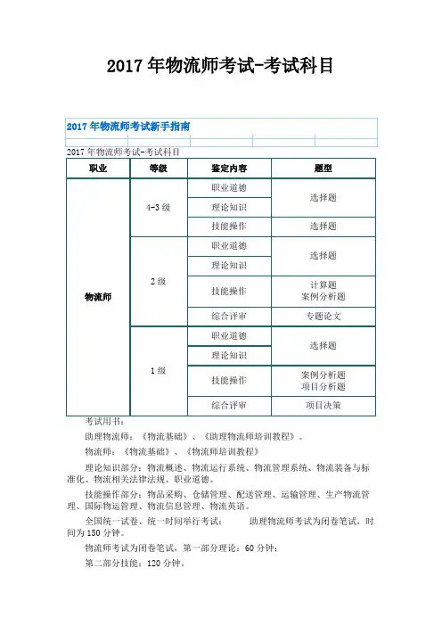 物流师考试考试科目