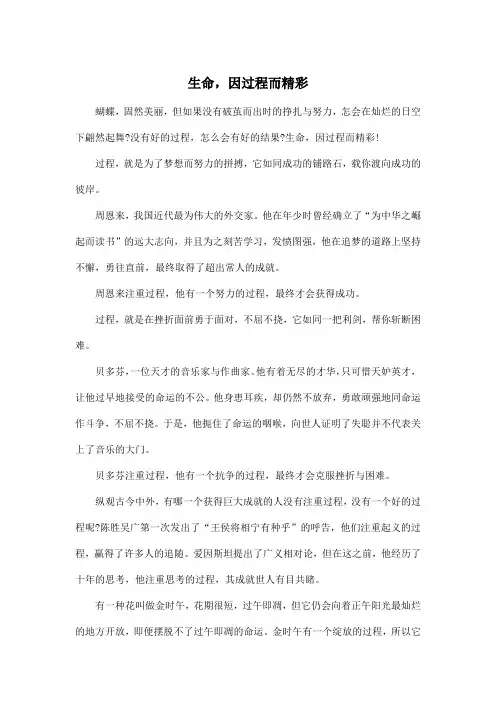 生命,因过程而精彩_初中初三作文600字