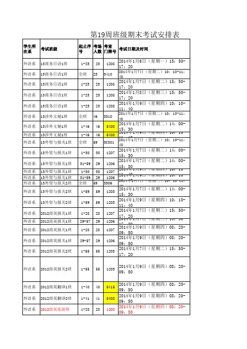 (1225正式发布)第19周班级期末考试安排表、考生序号等信息查询表