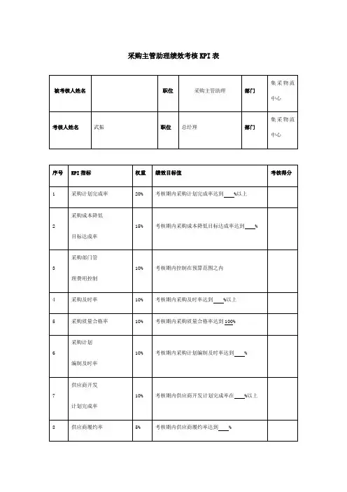 采购部绩效考核KPI表