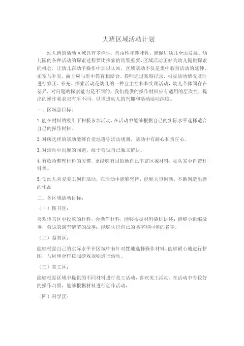 大一班区域活动计划