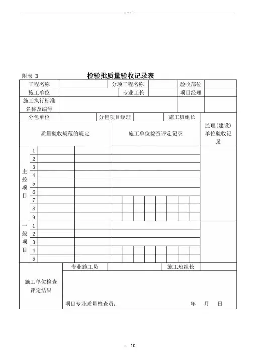 施工现场常用质量管理检查记录表