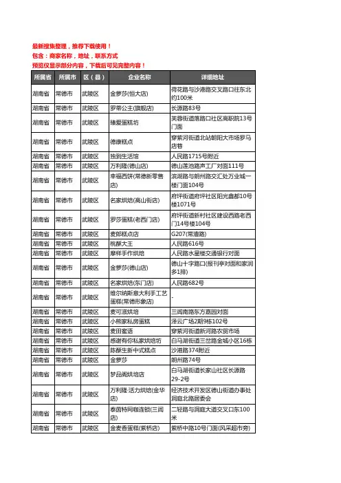 新版湖南省常德市武陵区蛋糕房企业公司商家户名录单联系方式地址大全190家