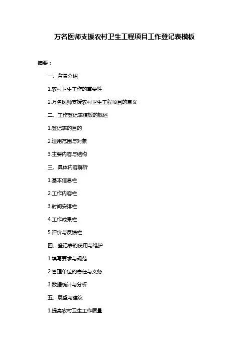 万名医师支援农村卫生工程项目工作登记表模板