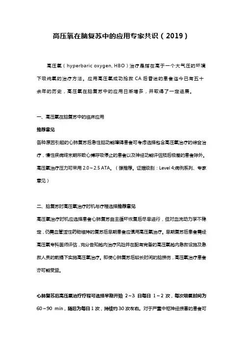 高压氧在脑复苏中的应用专家共识(2019)