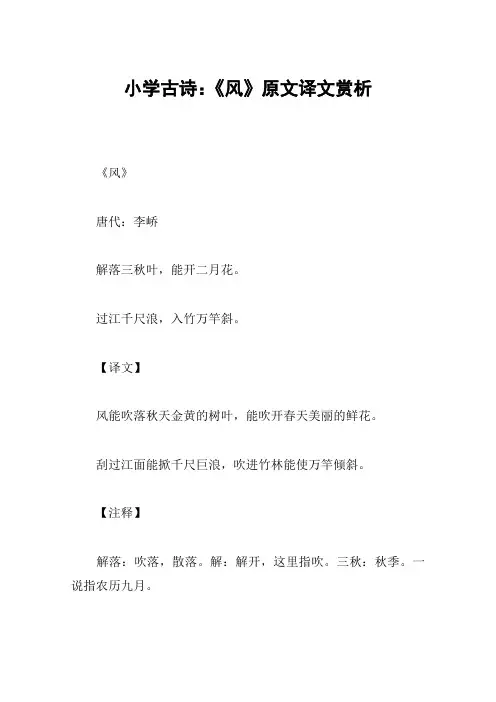 小学古诗：《风》原文译文赏析