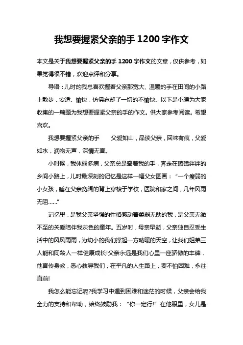 我想要握紧父亲的手1200字作文