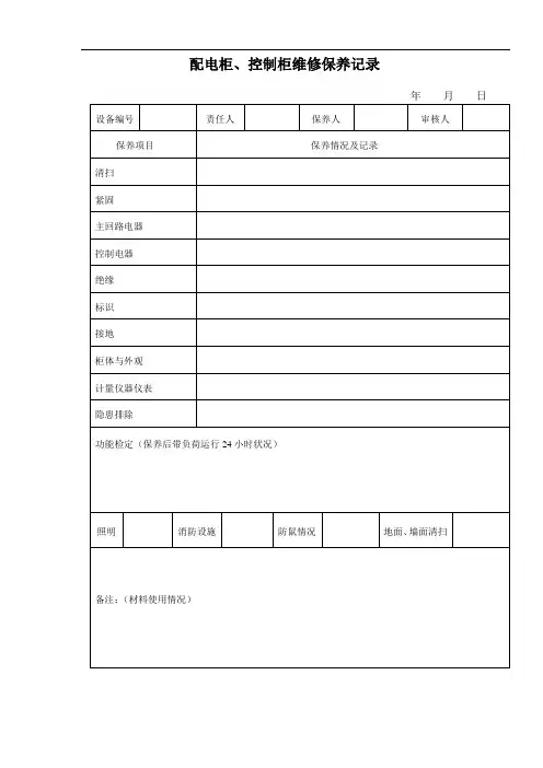配电柜、控制柜维修保养记录