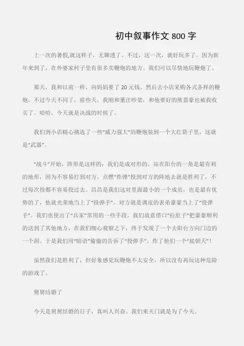 (初中记事作文)初中叙事作文800字