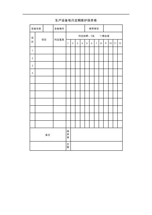 盛泰恒泽钻石画生产设备每月定期维护保养表