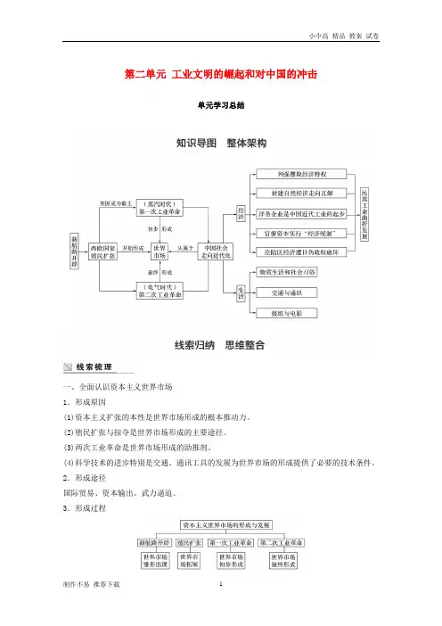 【新】高中历史第二单元工业文明的崛起和对中国的冲击单元学习总结学案岳麓版必修2