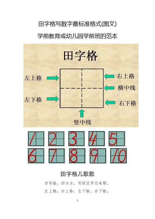 (完整版)田字格写数字最标准格式(图文)--学前教育或幼儿园学前班的范本