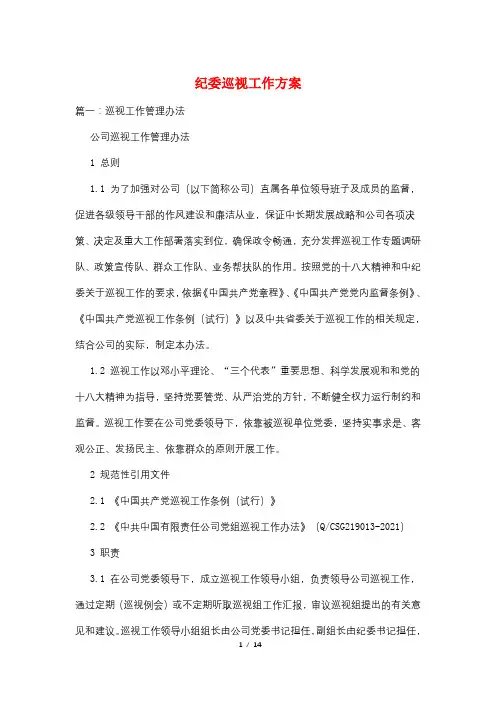 纪委巡视工作方案