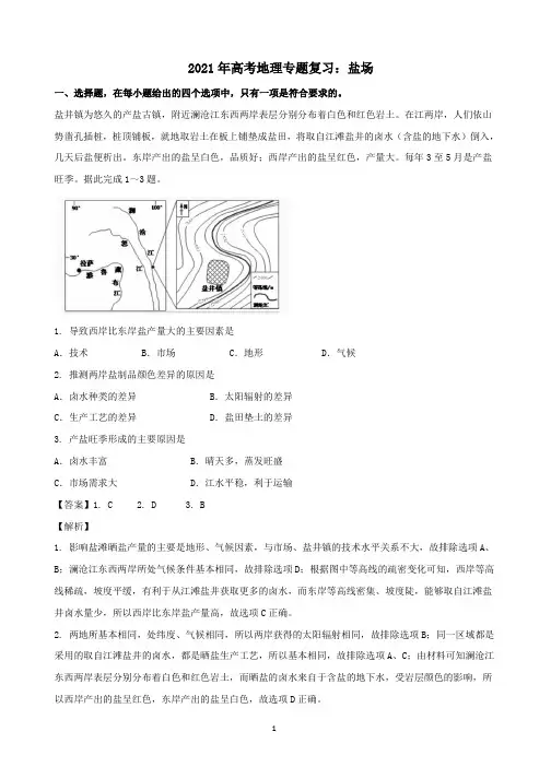 2021年高考地理专题复习：盐场
