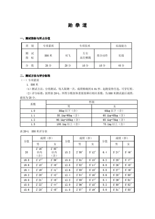 跆拳道单招考试评分标准