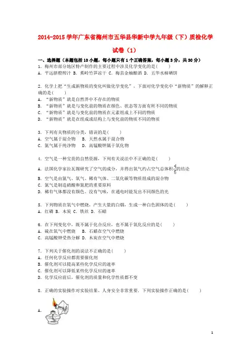 【人教版】九年级化学下学期质检试题(1)(含答案解析) (2)