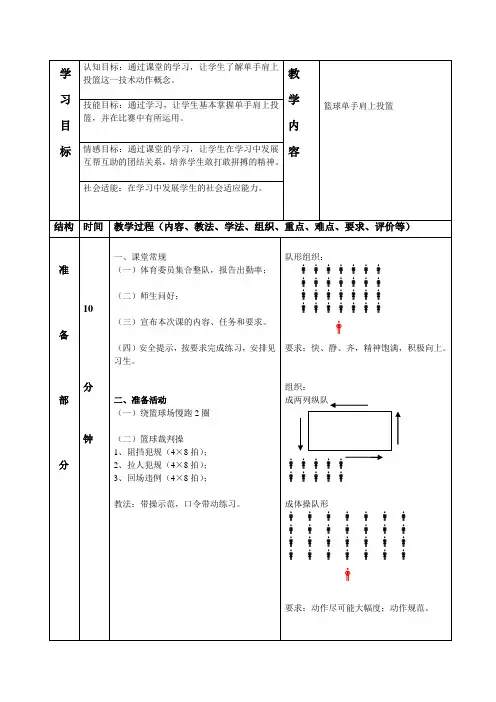 篮球单手肩上投篮教案