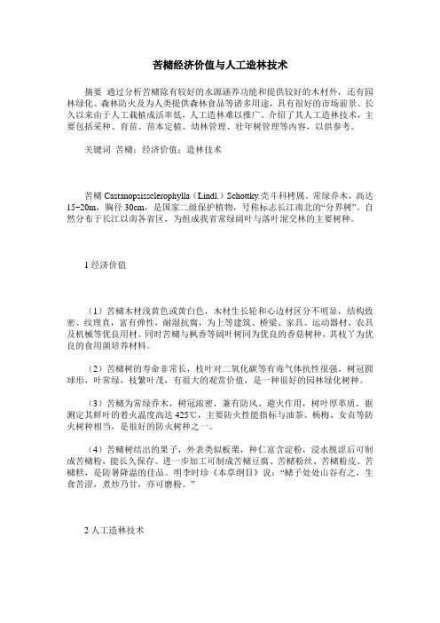 苦槠经济价值与人工造林技术