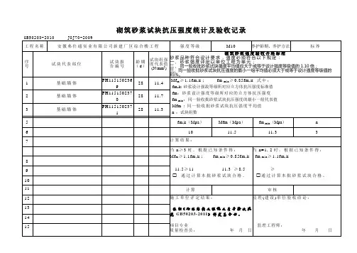 砌筑砂浆试块强度统计、评定记录 2