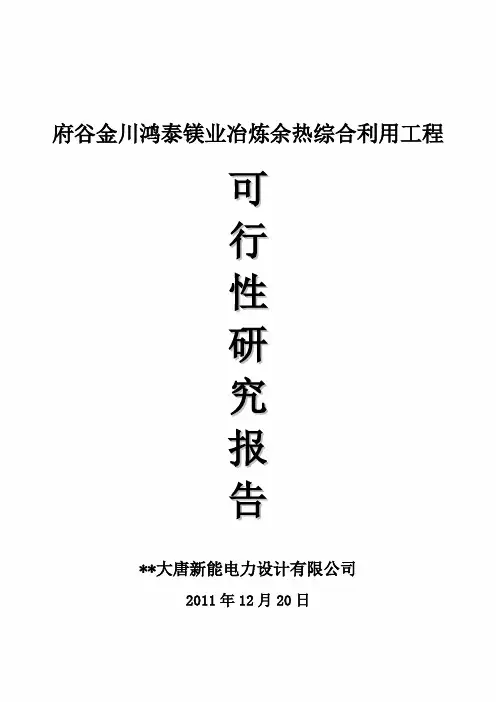 府谷金川鸿泰镁业冶炼余热综合利用工程可行性研究报告