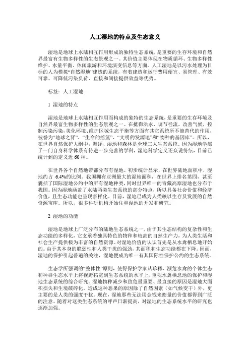 人工湿地的特点及生态意义