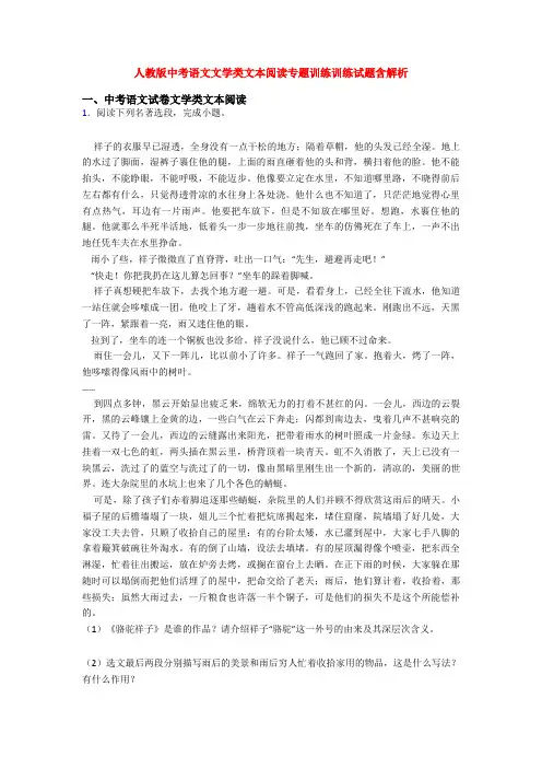 人教版中考语文文学类文本阅读专题训练训练试题含解析