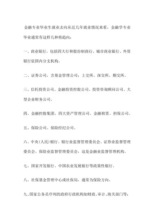 金融专业毕业生就业去向从近几年就业情况来看