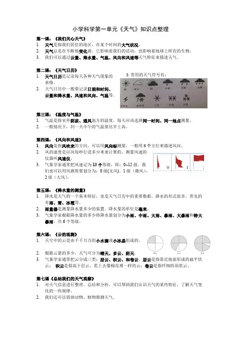 小学四年级科学上册知识点整理