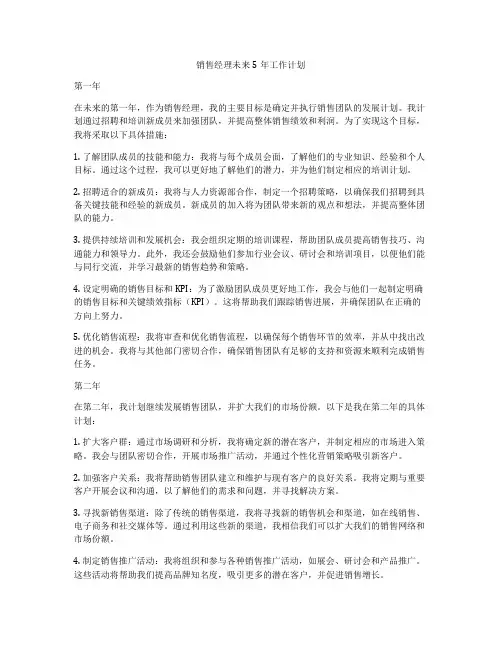 销售经理未来5年工作计划