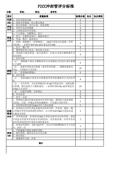 PICC冲封管评分标准