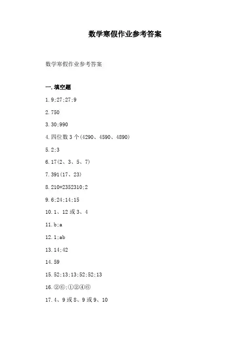 数学寒假作业参考答案