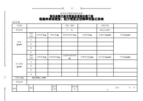 粗集料表观密度、孔隙率试验记录表
