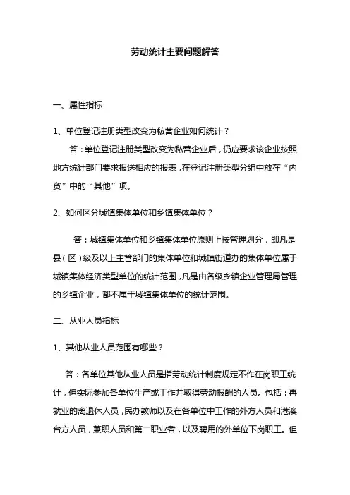劳动统计主要问题解答