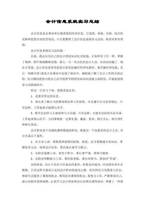 会计信息系统实习总结