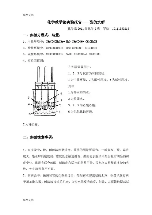 最新化学教学论实验报告——酯的水解