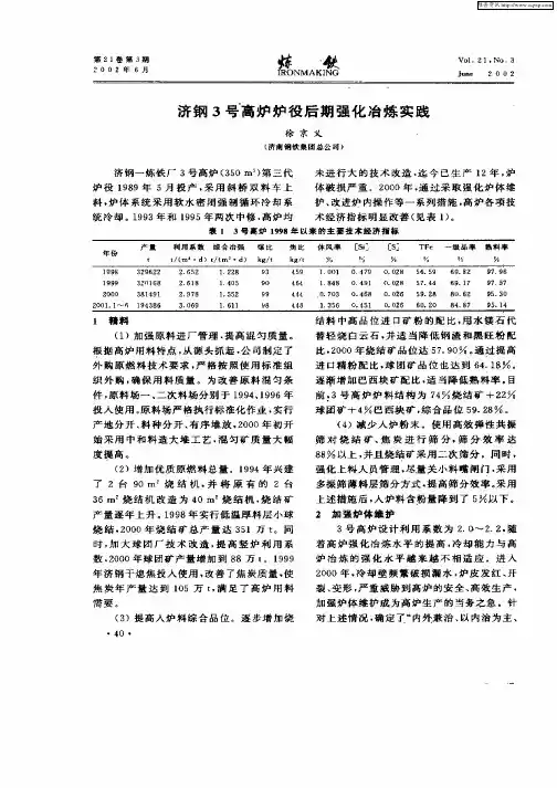济钢3号高炉炉役后期强化冶炼实践