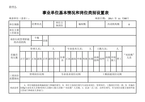 事业单位基本情况和岗位类别设置表